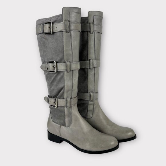 Cole Haan Womens Air Avalon Tall Riding Boots Gray Suede Buckles size 7 - Picture 1 of 16